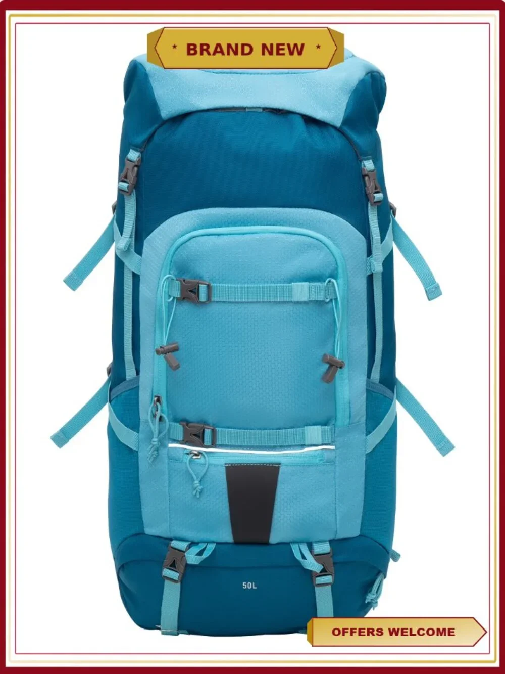 50L Hiking Backpack with Pockets, Water-Resistant, Stowable Rain Cover